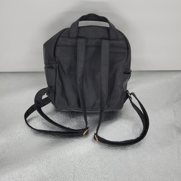 Black Faux Vegan Leather Backpack Applique Heart Lips Eye Flower Kidcore‎ Funky - Picture 6 of 11